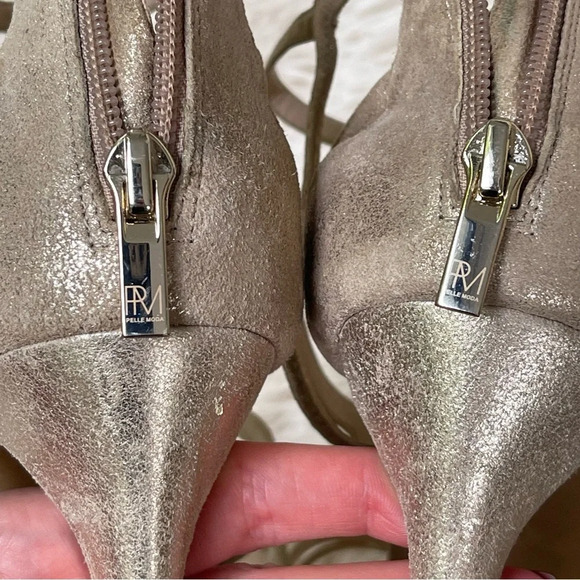 Pelle Moda Gold Strappy Platform Heels sandals back zip closure leather Size 10 - Picture 5 of 12